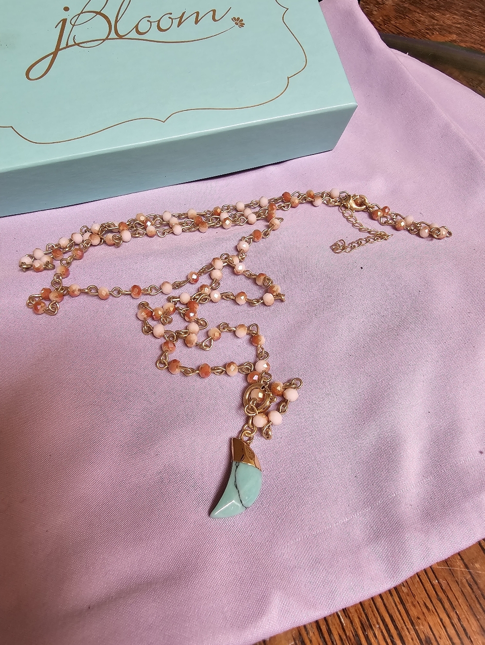 J Bloom Pink, Coral & Turquoise Bead Rosary Necklace with Gold Accents